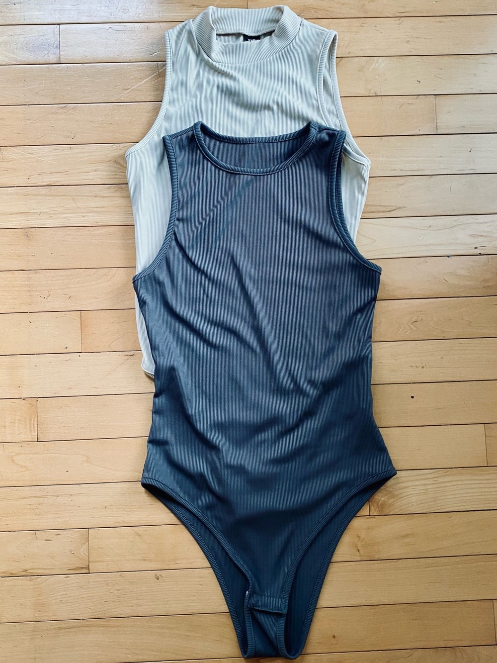 SHEIN Sleeveless Ribbed One-Piece Bodysuits in Beige and Charcoal with Snaps